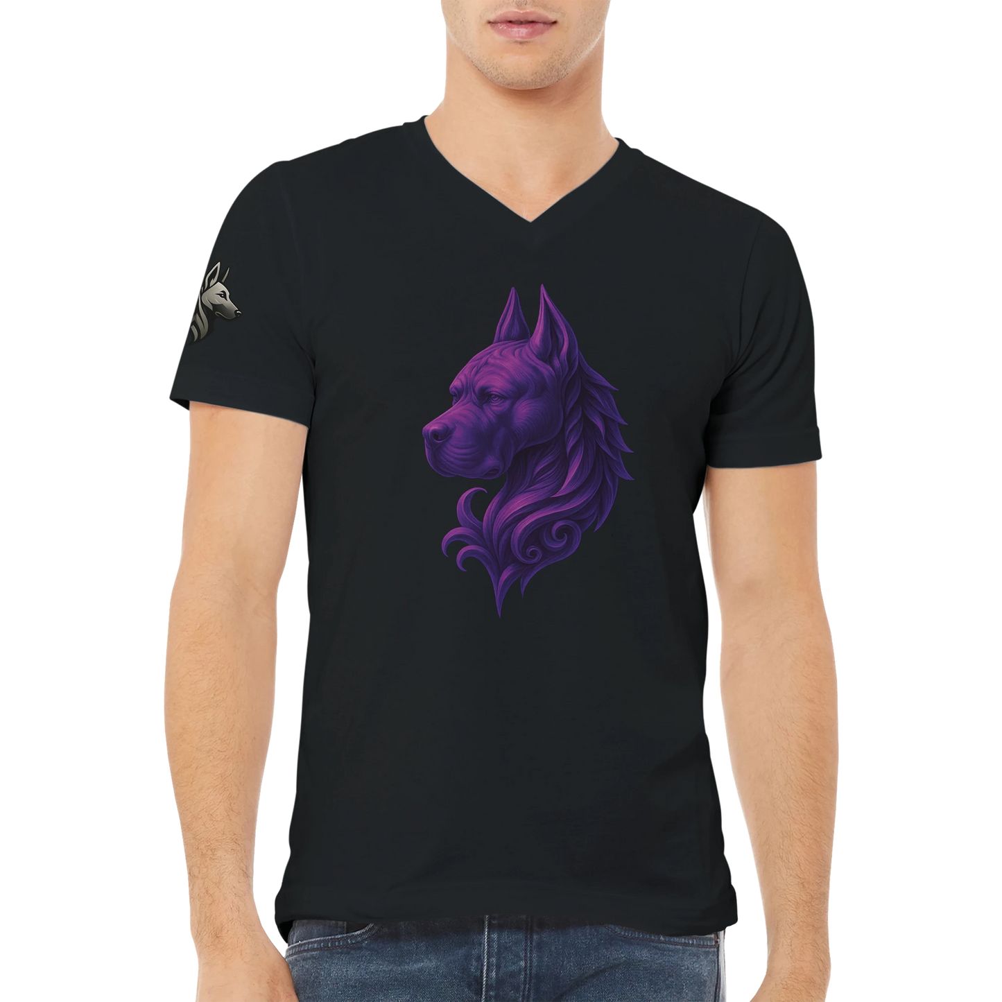 T-shirt adulte unisexe premium col en V gris foncé tête majestueuse Cane Corso