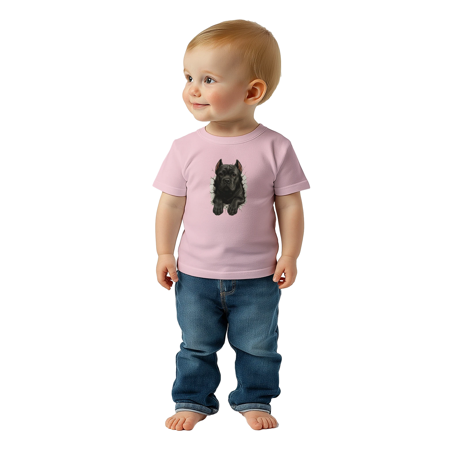 T-shirt bébé rose Cane Corso trou mur