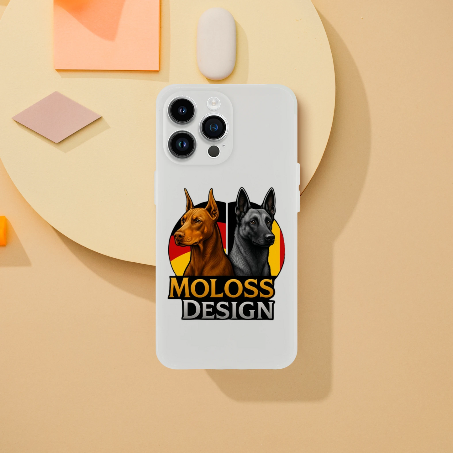 Marque MolossDesign | Coque transparente pour IPhone Dobermann+Malinois avec drapeaux1 MolossDesign