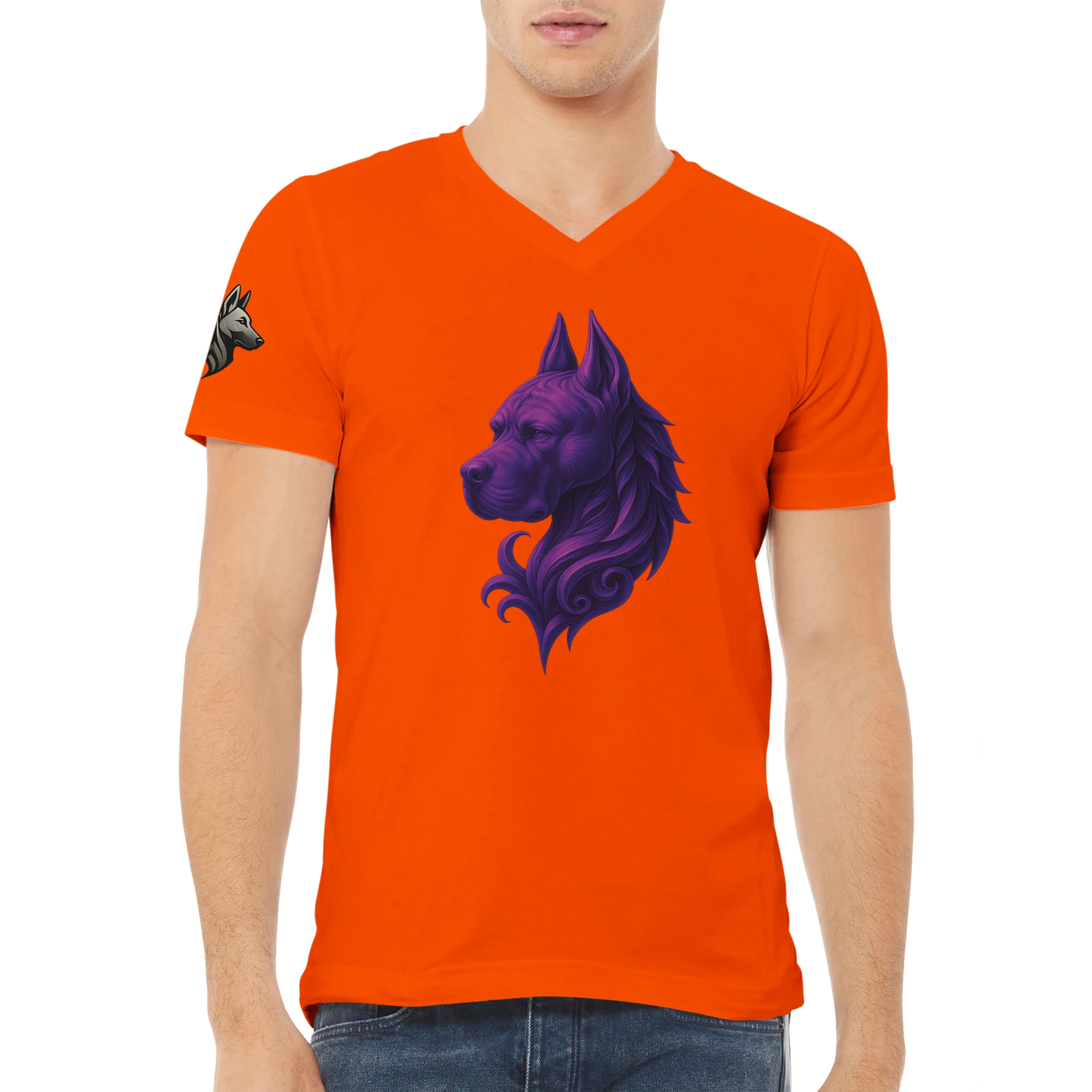 T-shirt adulte unisexe premium col en V orange tête majestueuse Cane Corso