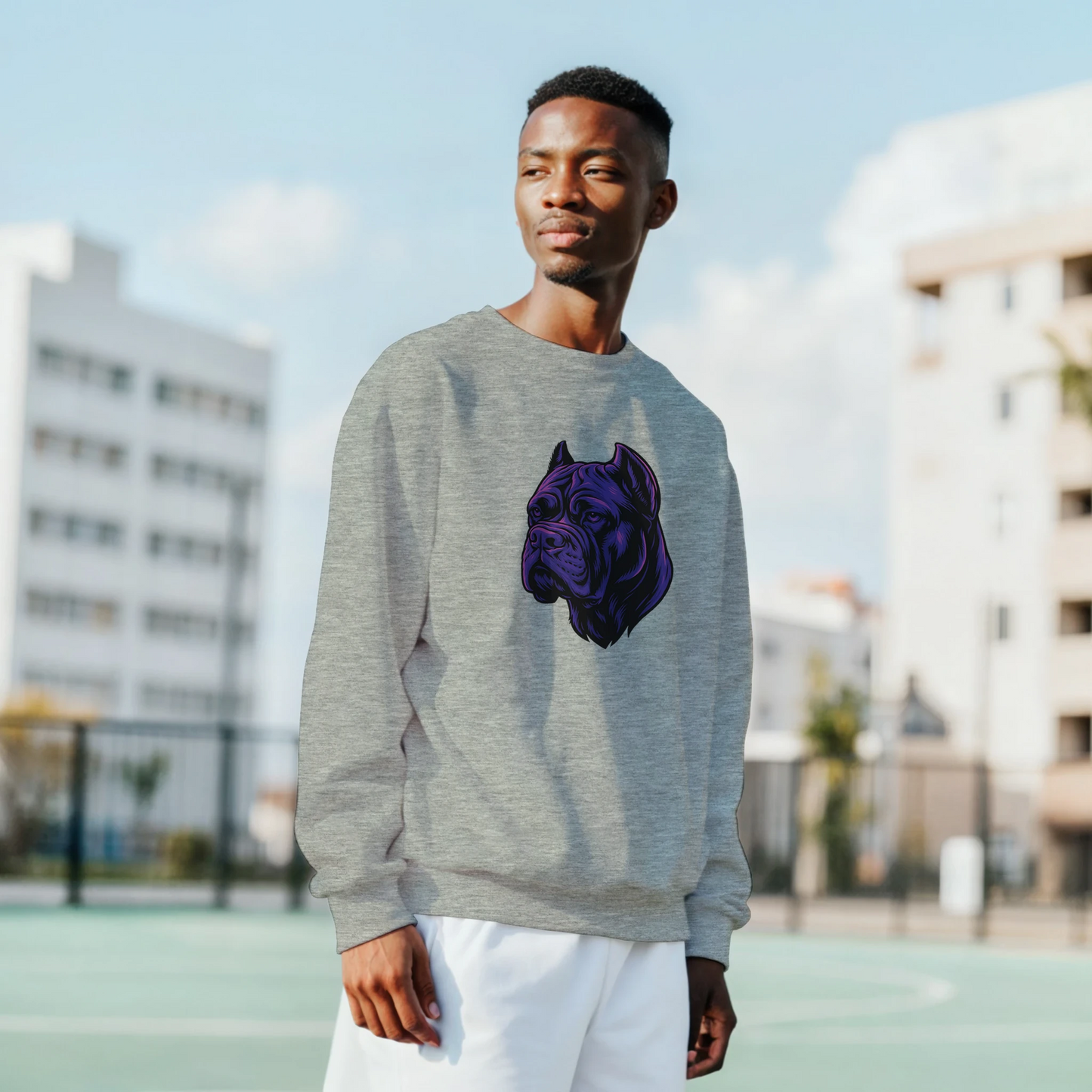 Sweat-shirt adulte unisexe classique ras du cou gris tête Cane Corso