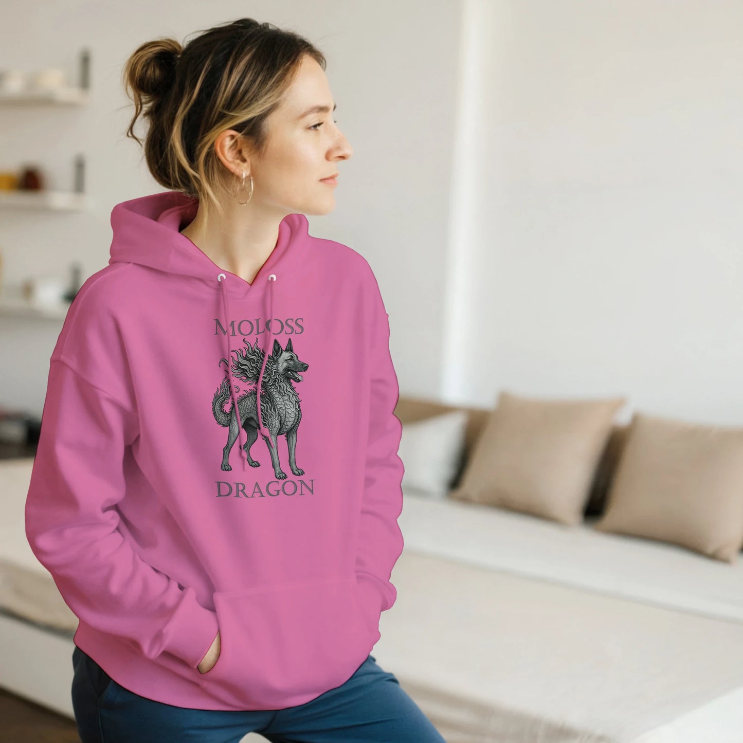 Sweat à capuche adulte unisexe classique rose Moloss Dragon Malinois