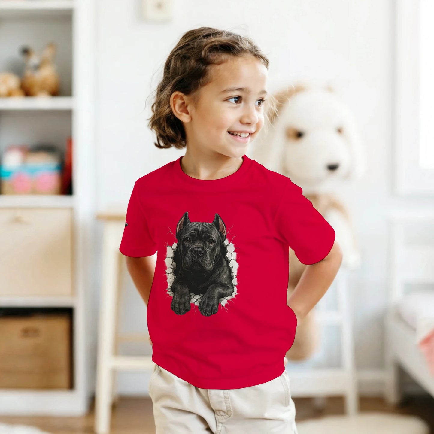 T-shirt enfant unisexe classique ras du cou rouge Cane Corso trou
