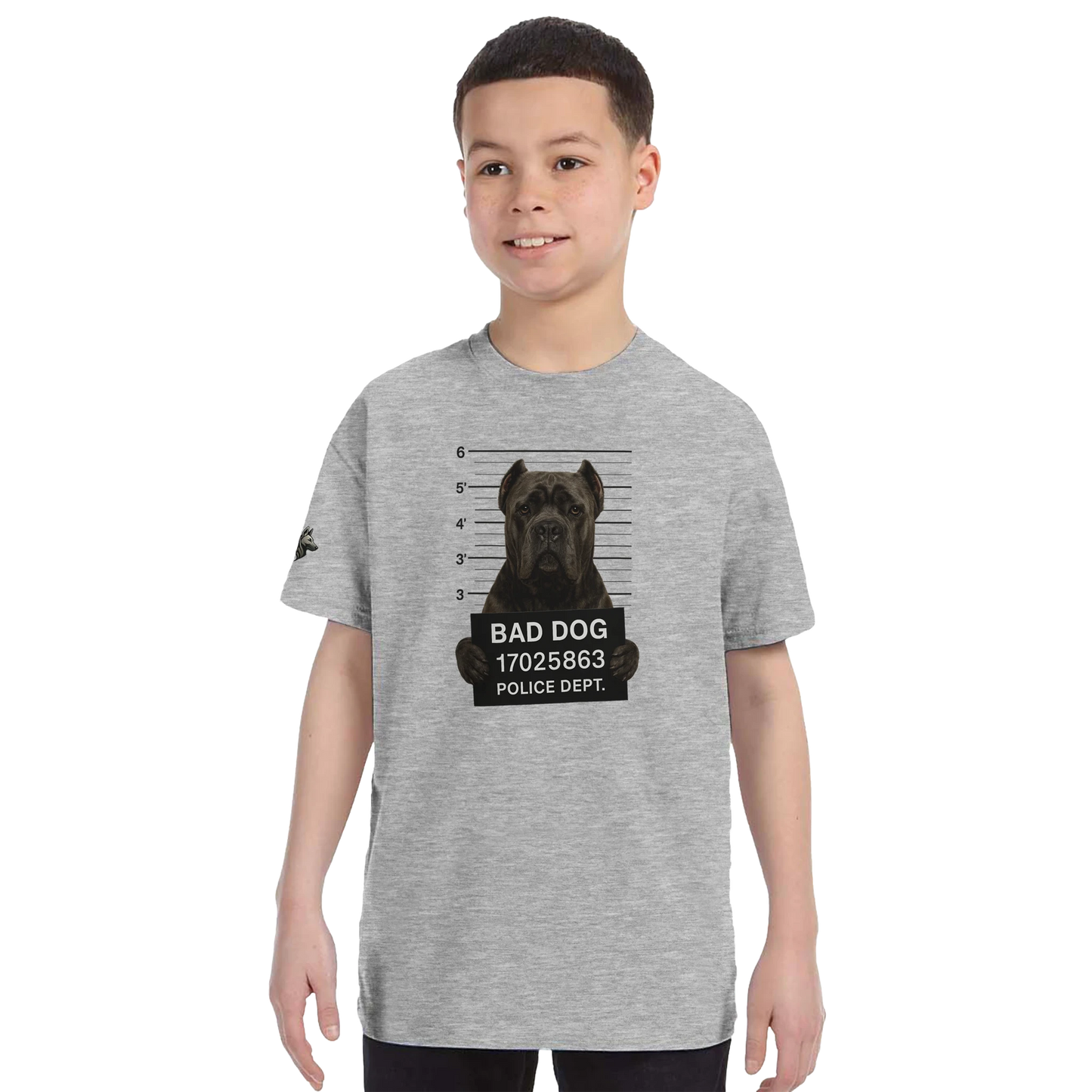 T-shirt enfant unisexe classique ras du cou gris Bad Dog Cane Corso