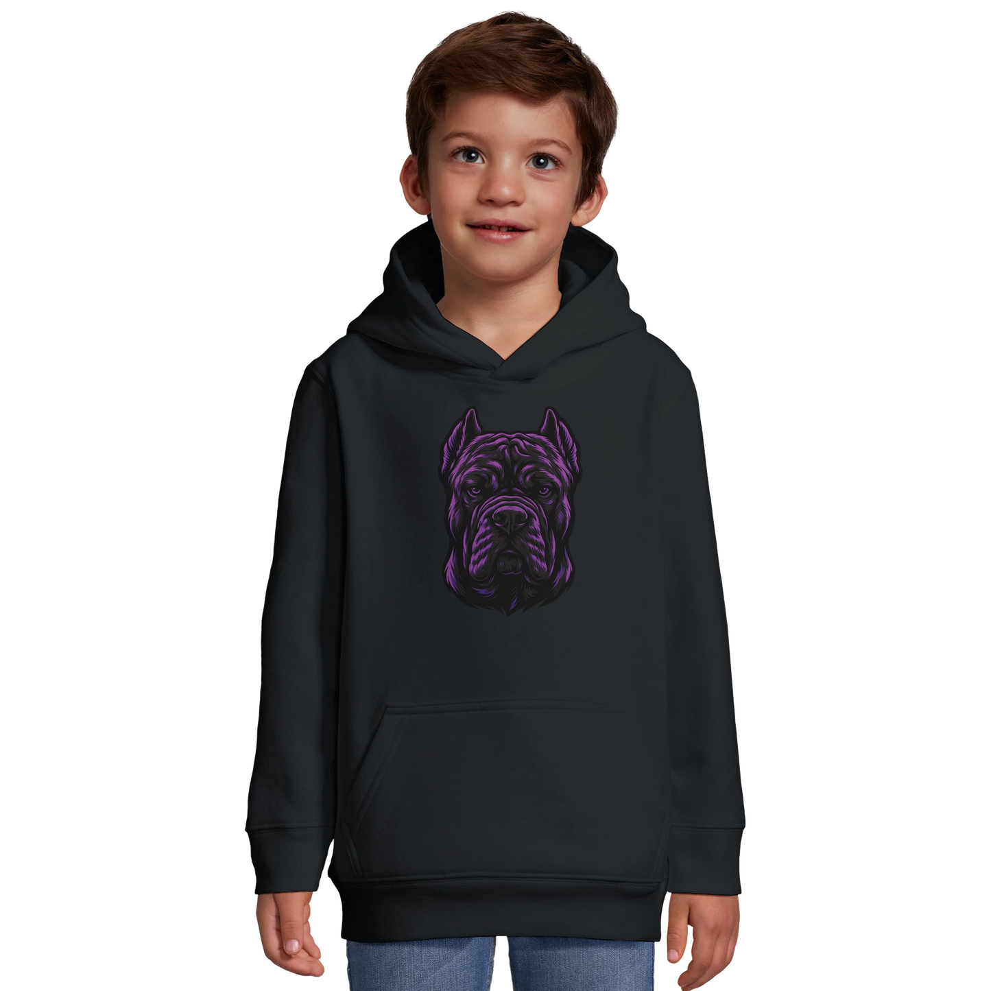 Sweat-shirt à capuche enfant noir tête Cane Corso