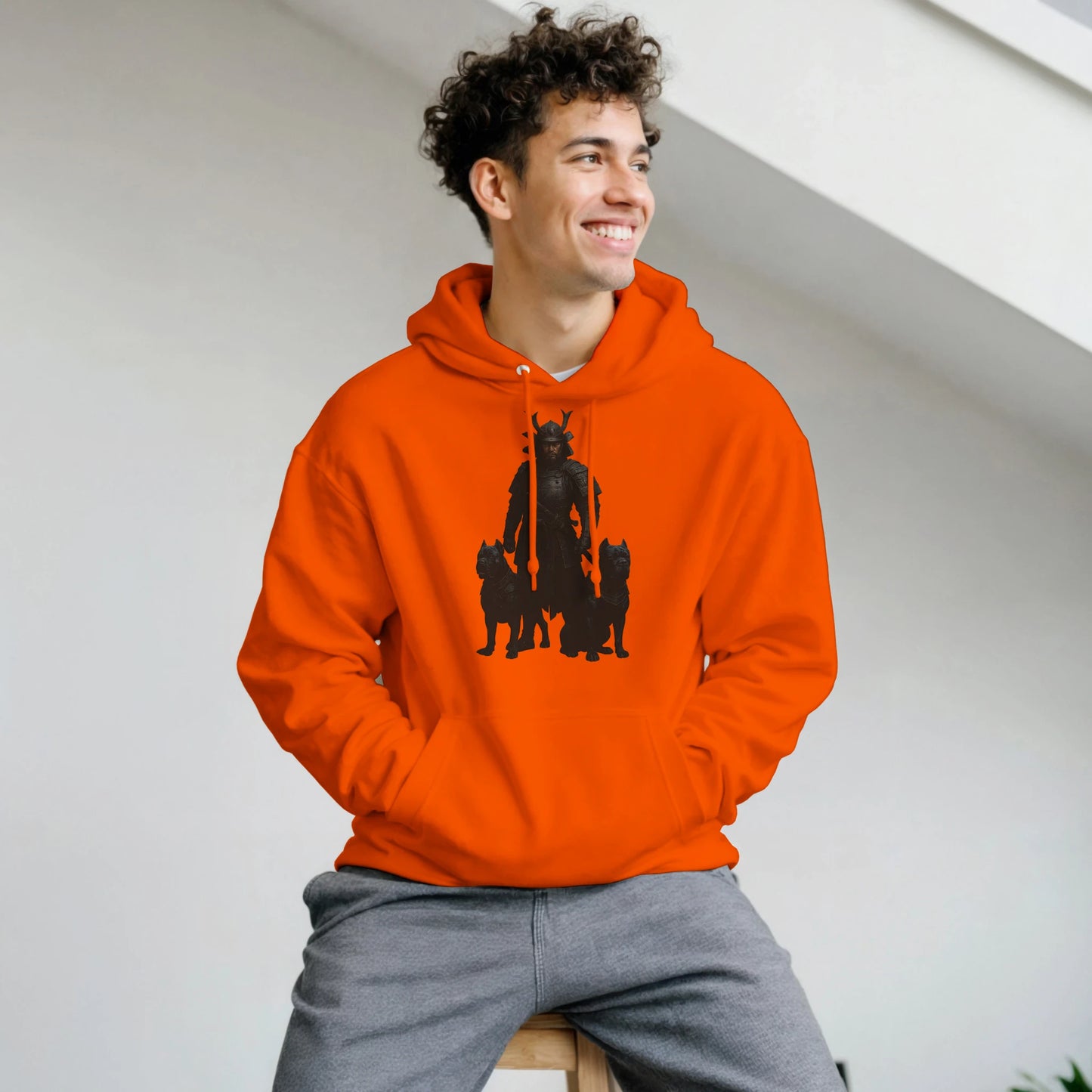 Sweat à capuche adulte unisexe classique orange Samourai+Cane Corso