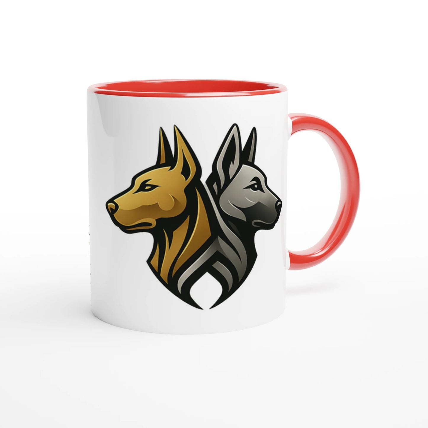 Mug céramique blanche 325 ml (11 oz) intérieur coloré-tête Malinois argentée/noire logo MolossDesign