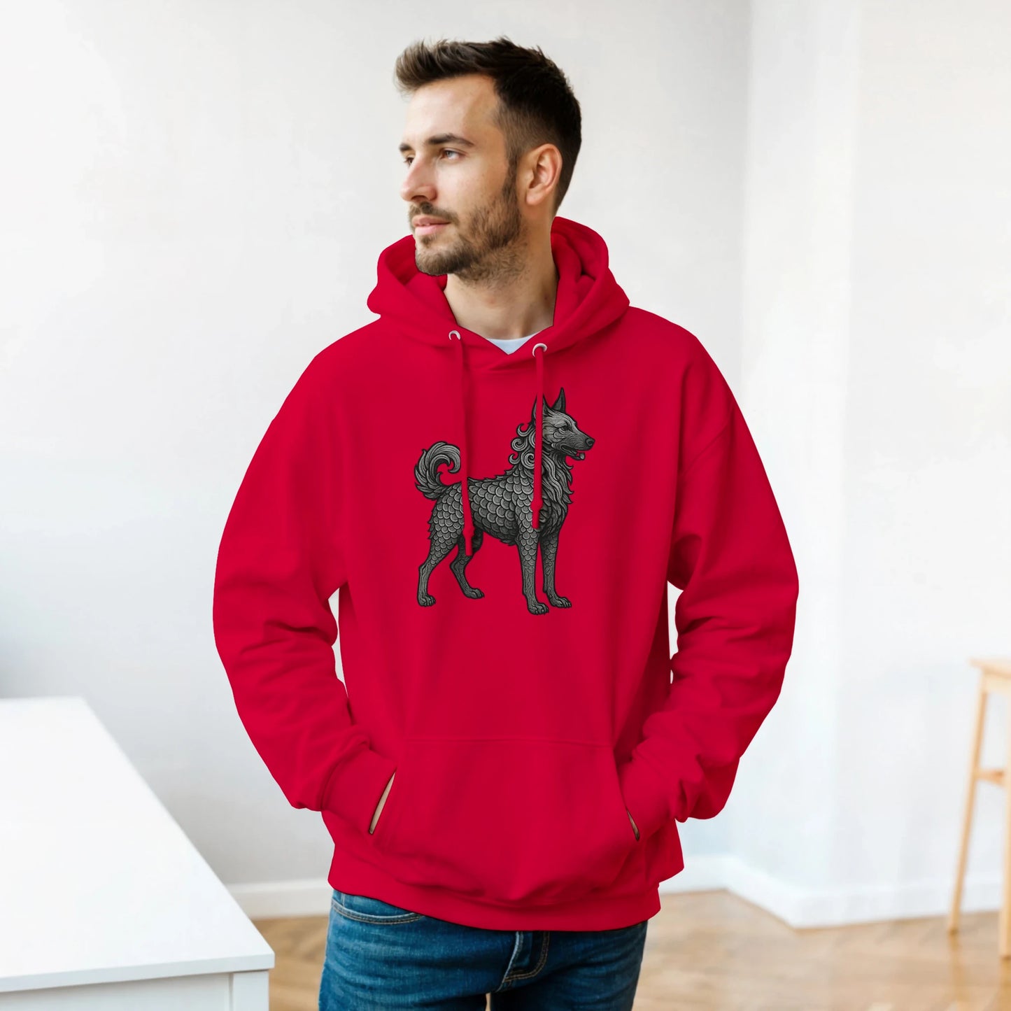 Sweat à capuche adulte unisexe classique rouge Dragon Malinois