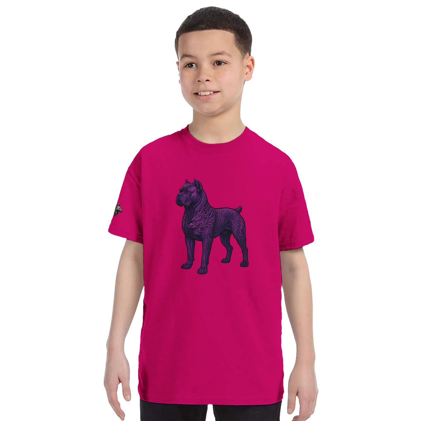 T-shirt enfant unisexe classique ras du cou fuchsia Cane Corso+Dragon