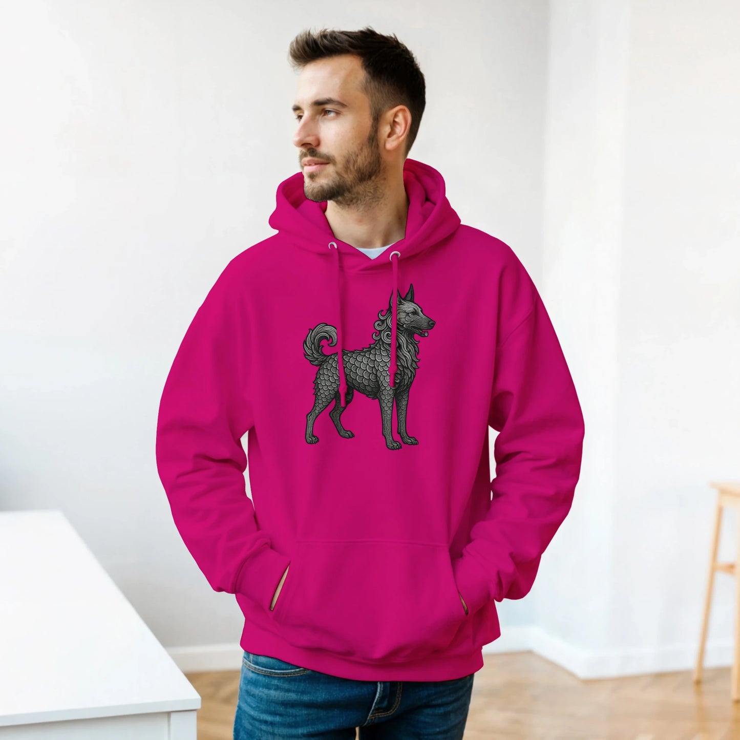 Sweat à capuche adulte unisexe classique fuchsia Dragon Malinois