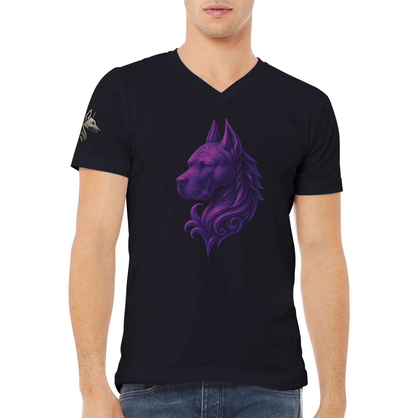 T-shirt adulte unisexe premium col en V noir tête majestueuse Cane Corso