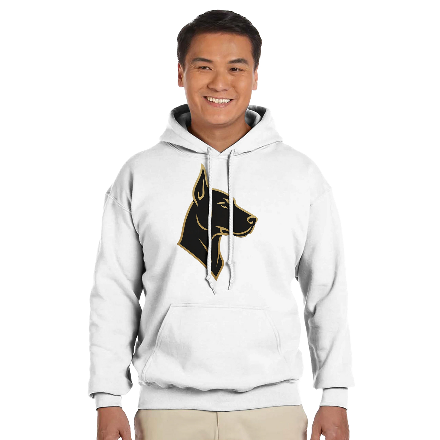 Sweat à capuche adulte unisexe classique blanc tête Dobermann