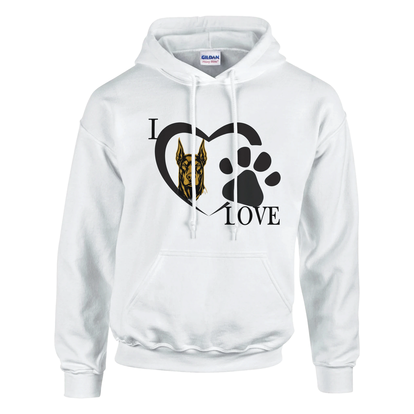 Sweat à capuche adulte unisexe classique blanc I love Dobermann