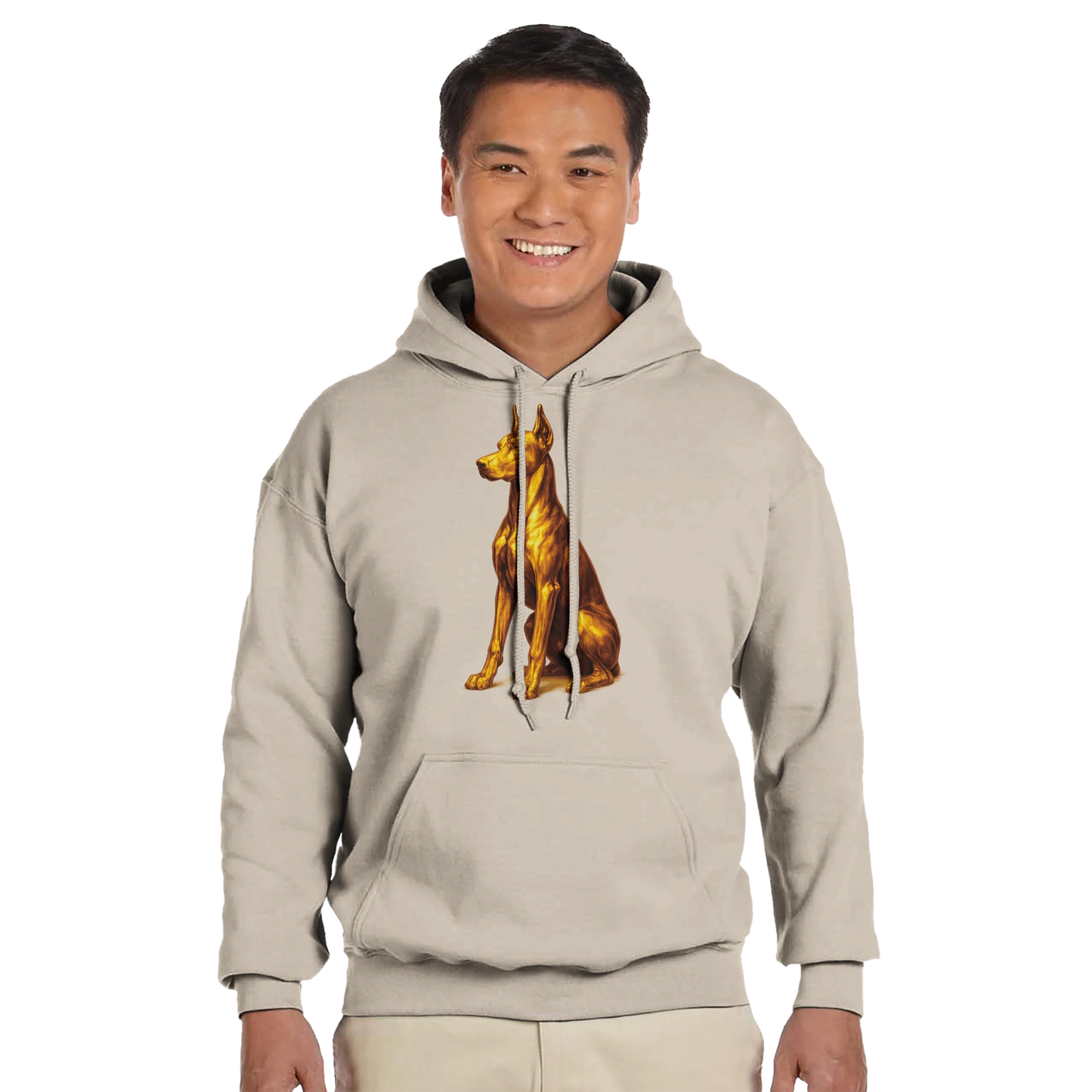 Sweat à capuche adulte unisexe classique beige Dobermann doré