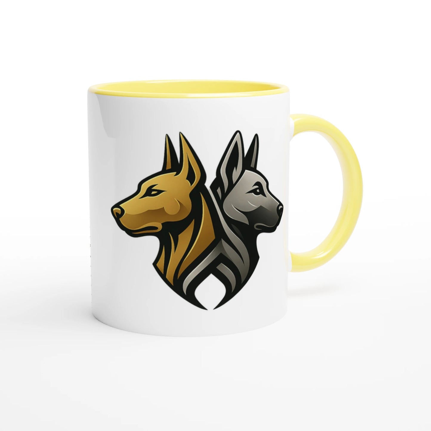Mug céramique blanche 325 ml (11 oz) intérieur coloré-Dobermann et Malinois avec drapeaux