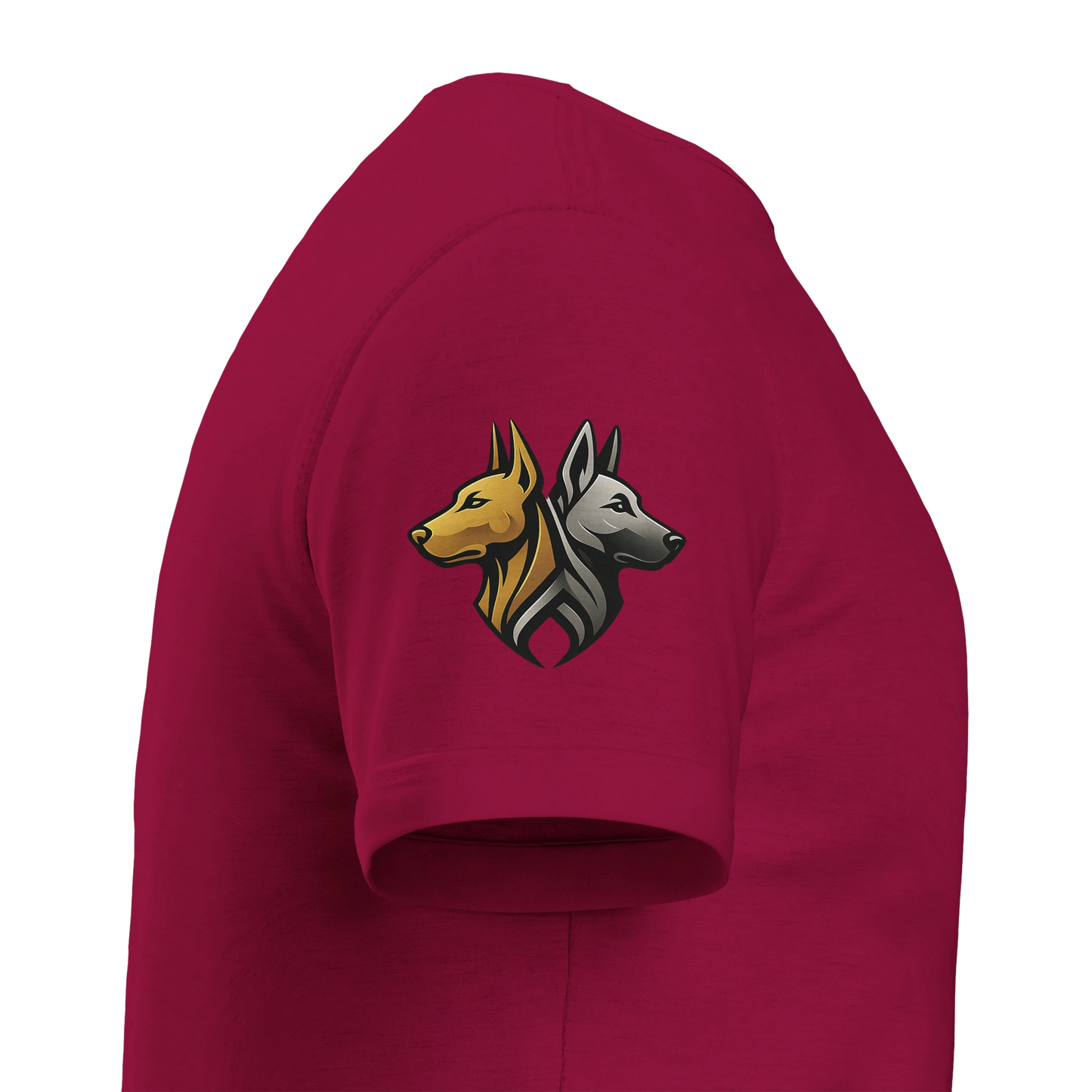 T-shirt unisexe épais ras du cou tête Dobermann arc en ciel1 avec logo sur manche droite MolossDesign