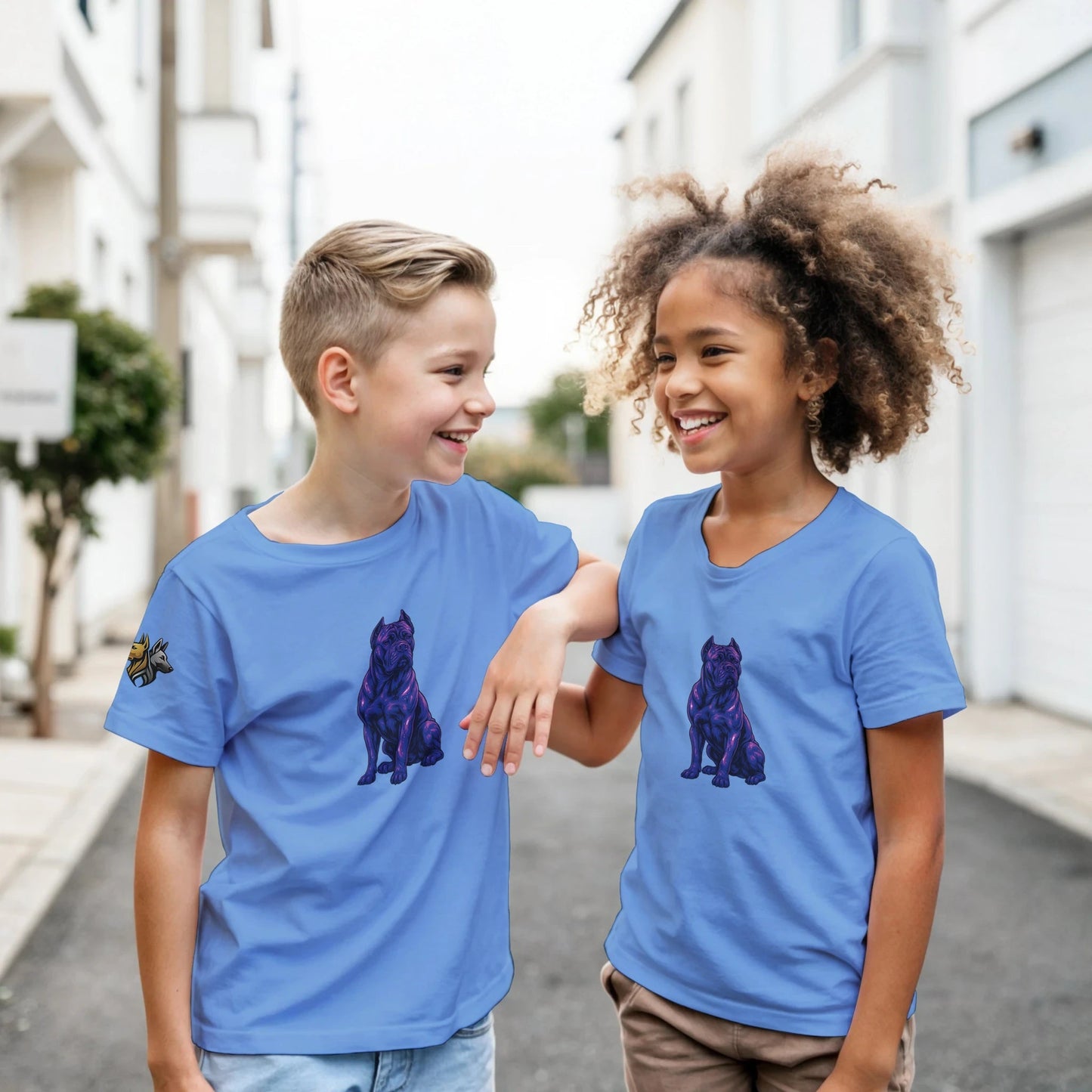 T-shirt enfant classique ras du cou Cane Corso 2 avec logo sur manche droite MolossDesign