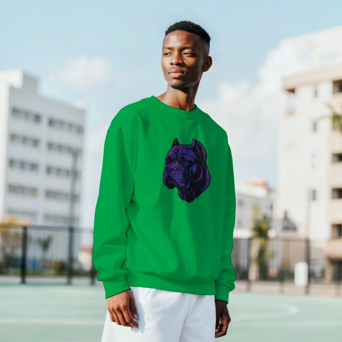 Sweat-shirt adulte unisexe classique ras du cou vert tête Cane Corso