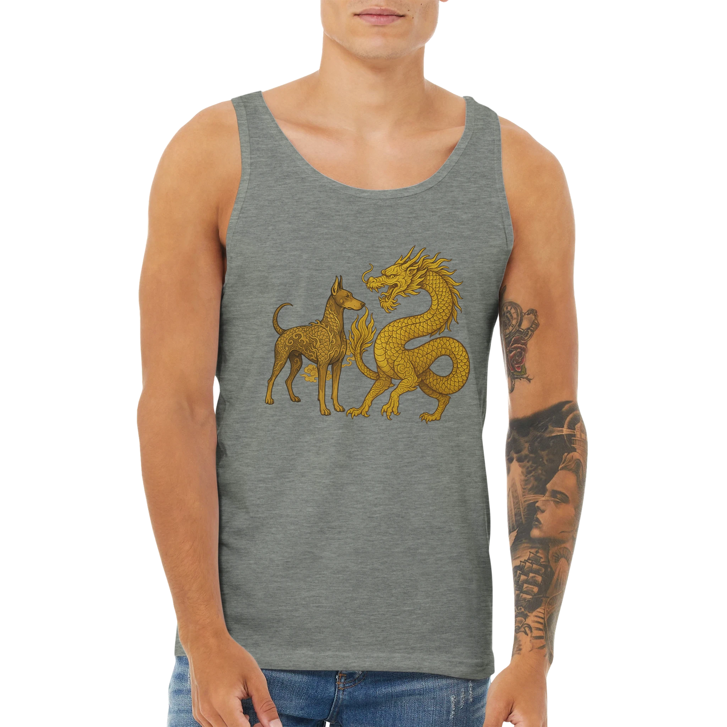 Débardeur adulte unisexe premium gris Dobermann+Dragon