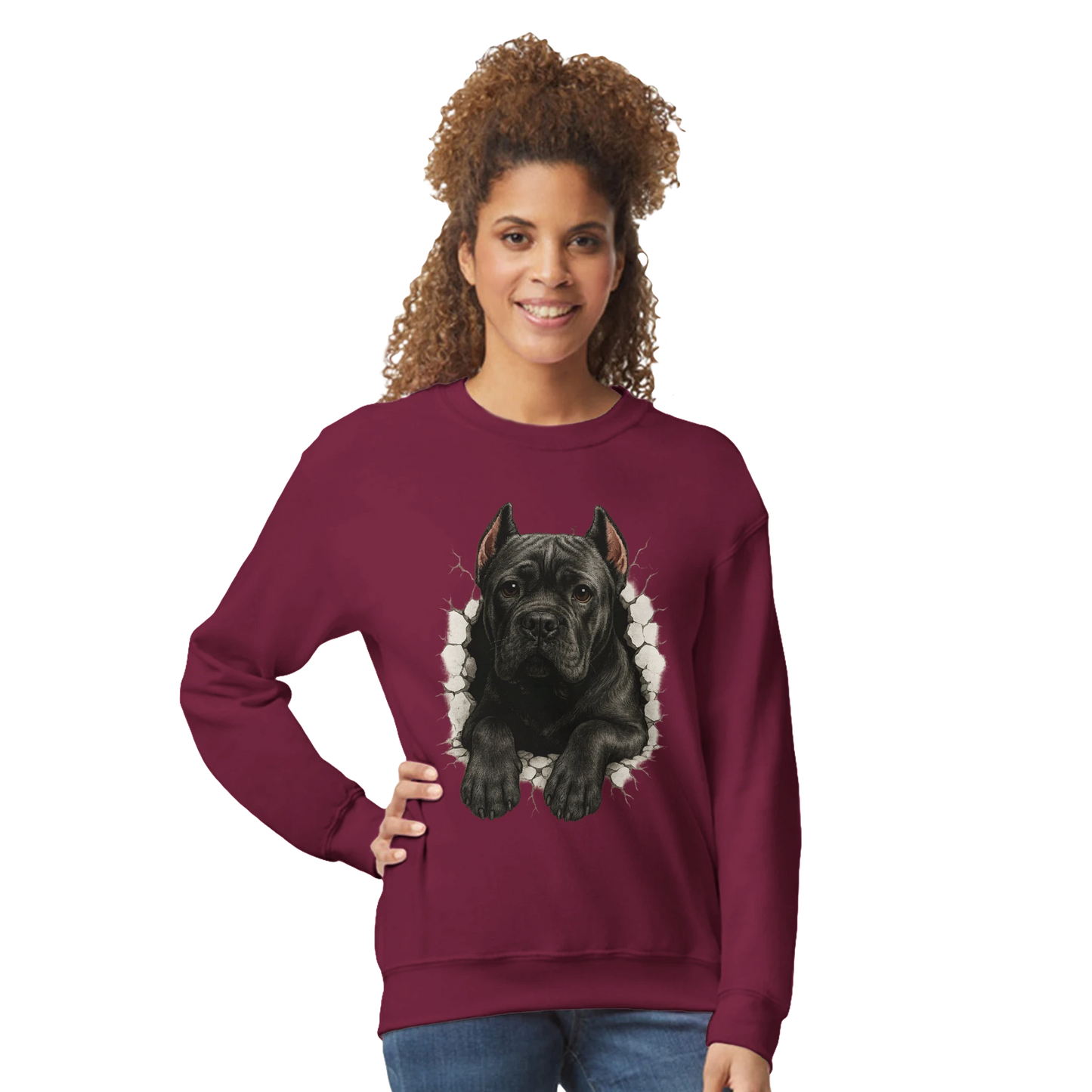 Sweat-shirt adulte unisexe classique ras du cou rouge Cane Corso trou mur
