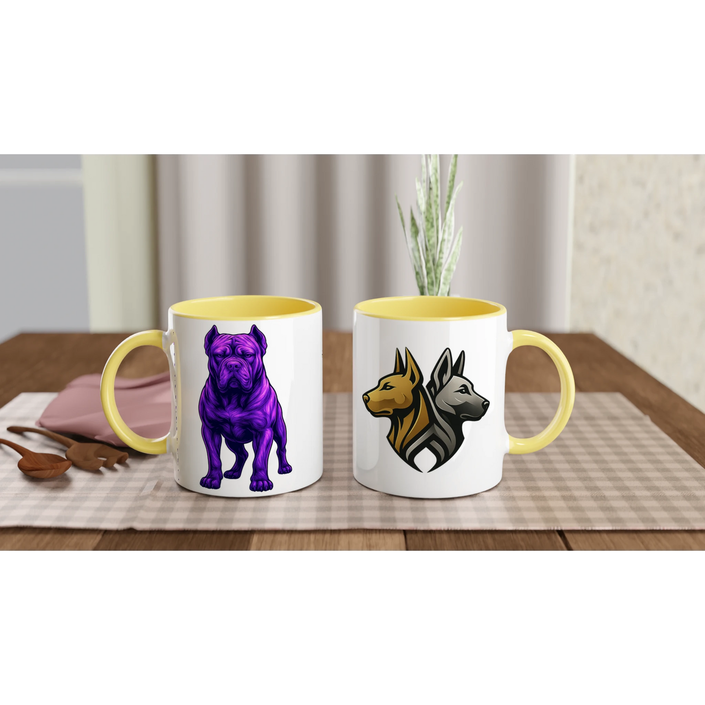 Mug en céramique blanche 325 ml (11 oz) avec intérieur coloré jaune Cane Corso