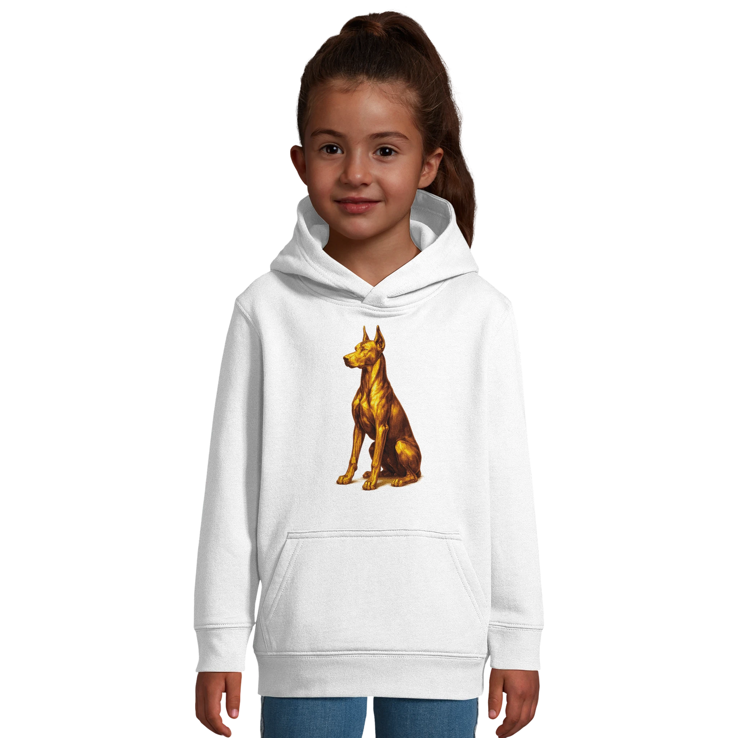 Sweat-shirt à capuche enfant blanc Dobermann doré