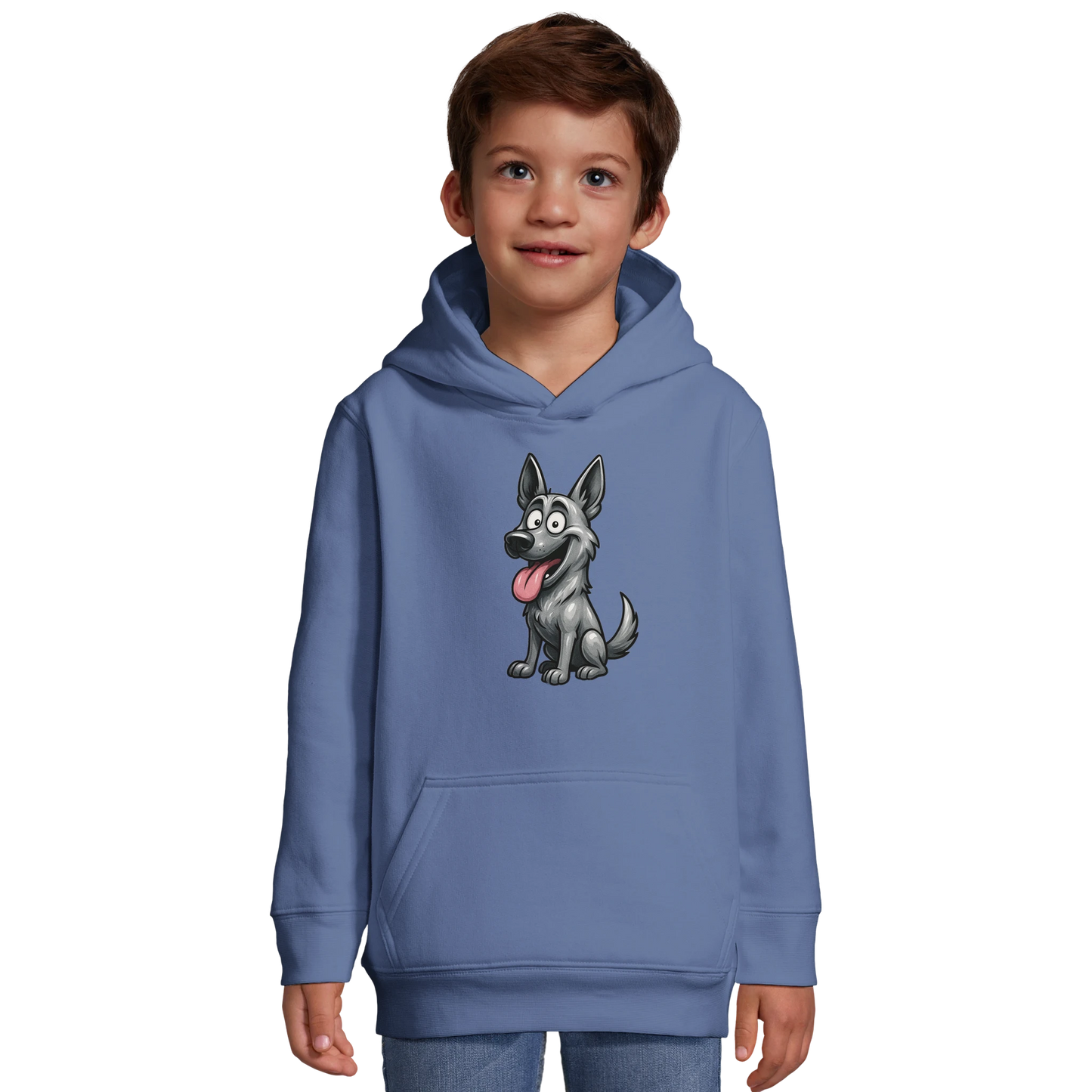 Sweat-shirt à capuche enfant bleu clair Malinois humour