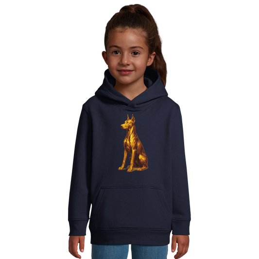 Sweat-shirt à capuche enfant bleu marine Dobermann doré