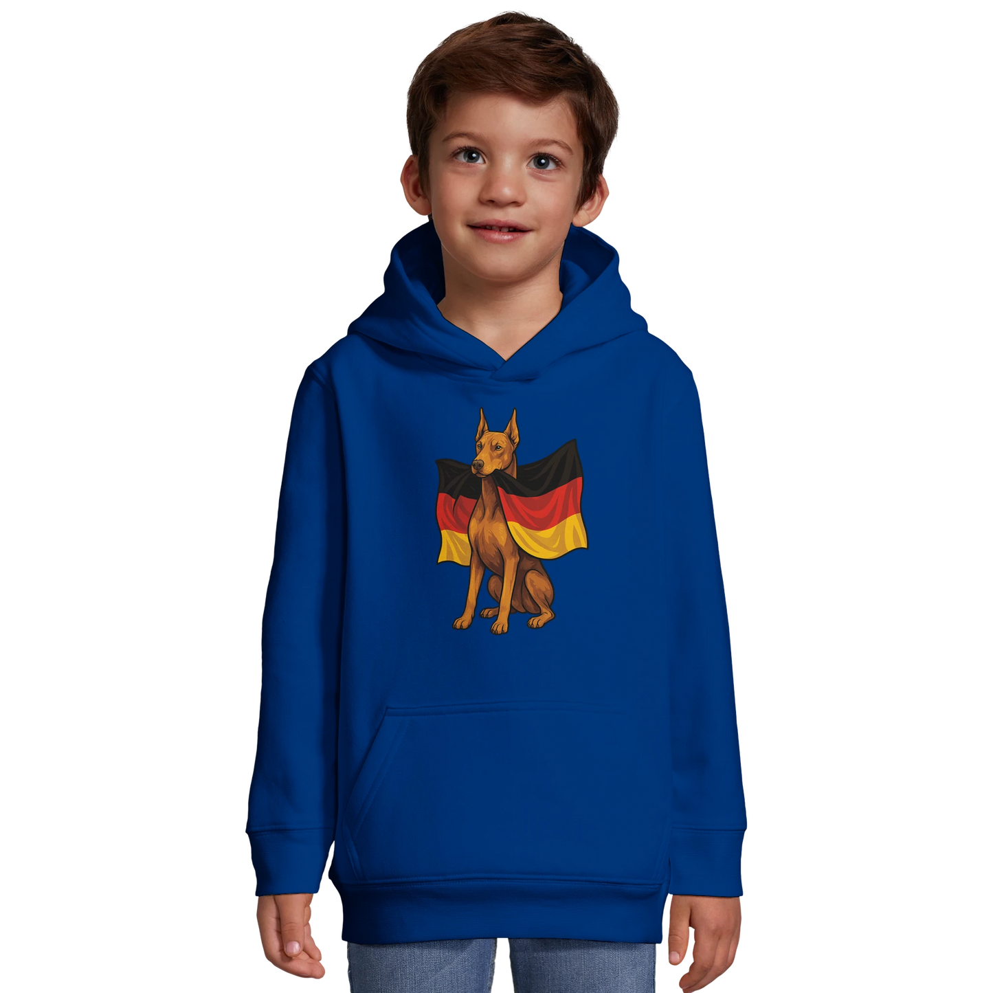 Sweat-shirt à capuche enfant bleu Dobermann avec drapeau allemand