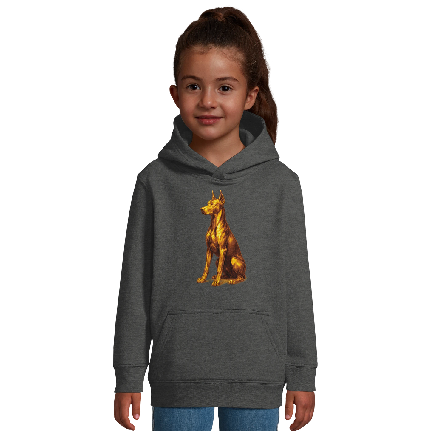 Sweat-shirt à capuche enfant gris Dobermann doré
