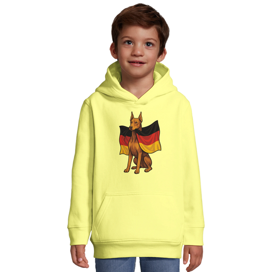 Sweat-shirt à capuche enfant jaune Dobermann avec drapeau allemand