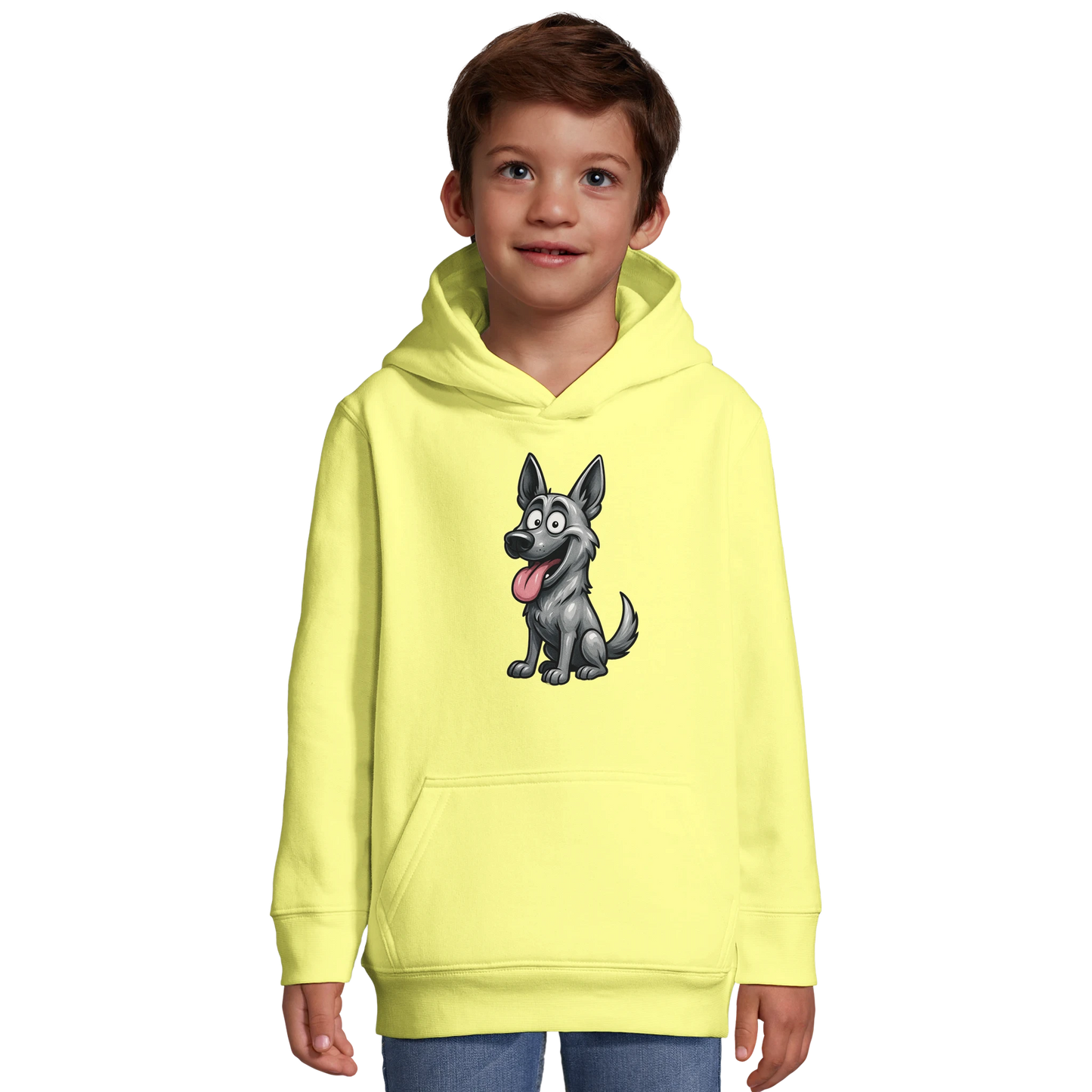 Sweat-shirt à capuche enfant jaune clair Malinois humour