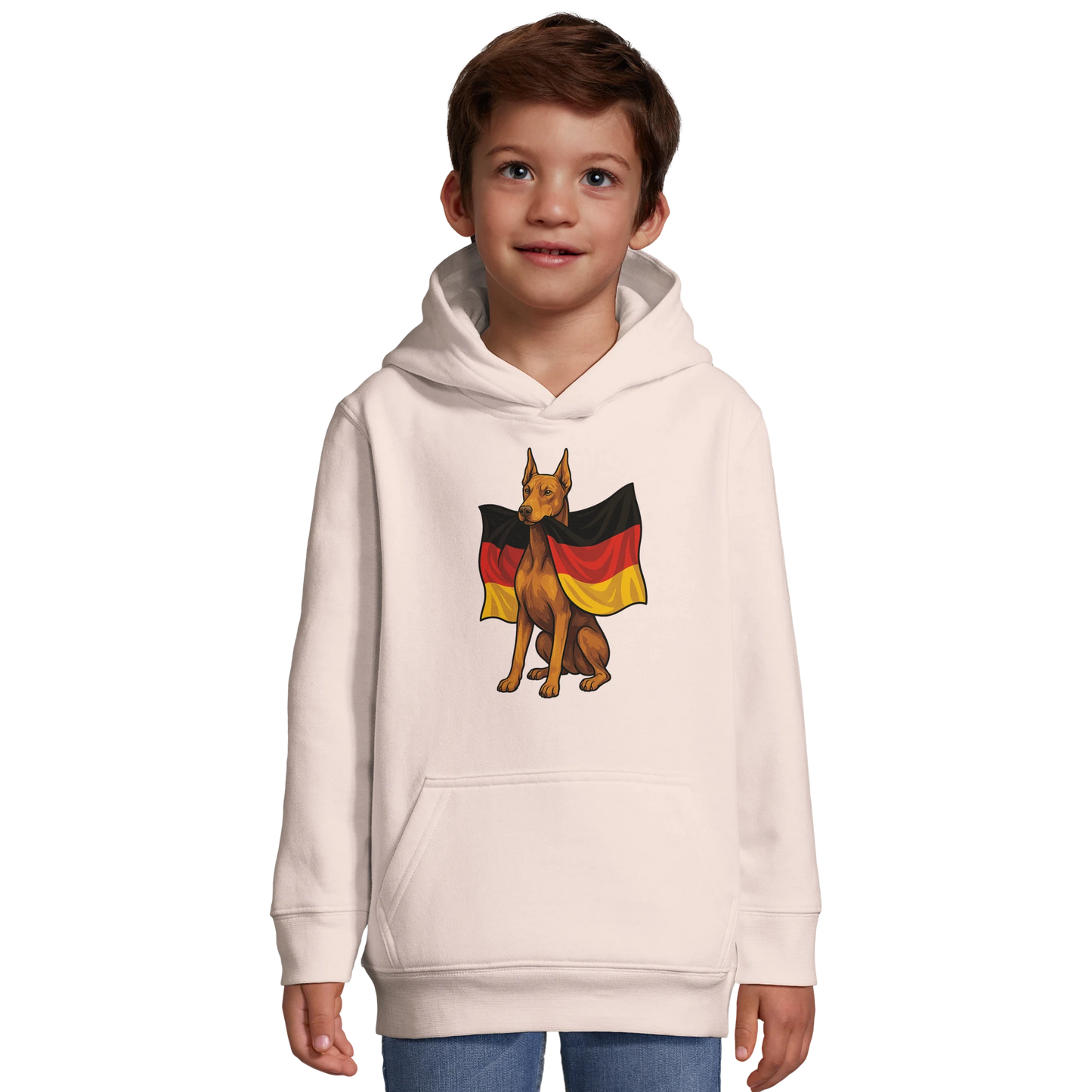 Sweat-shirt à capuche enfant rose Dobermann avec drapeau allemand