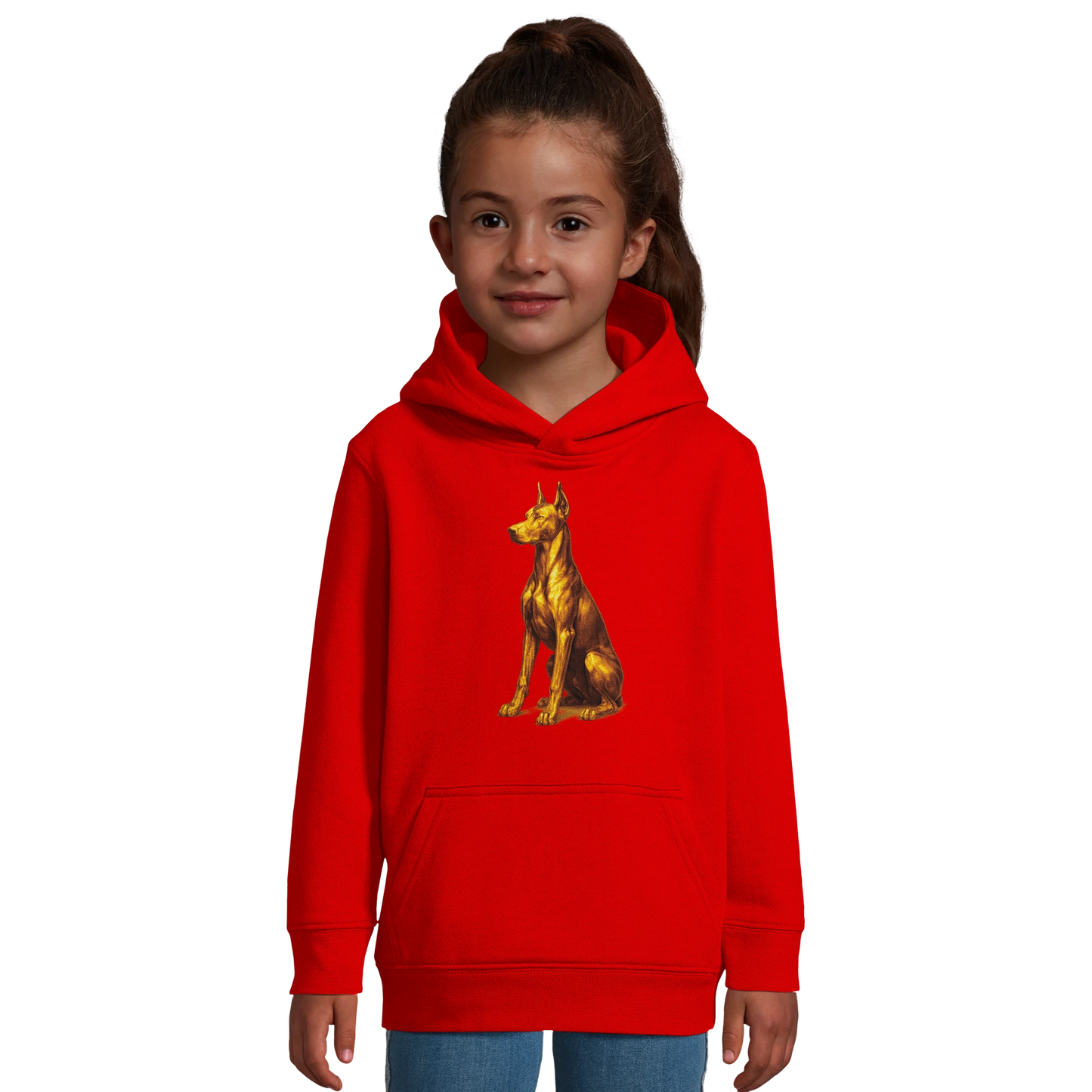 Sweat-shirt à capuche enfant rouge Dobermann doré