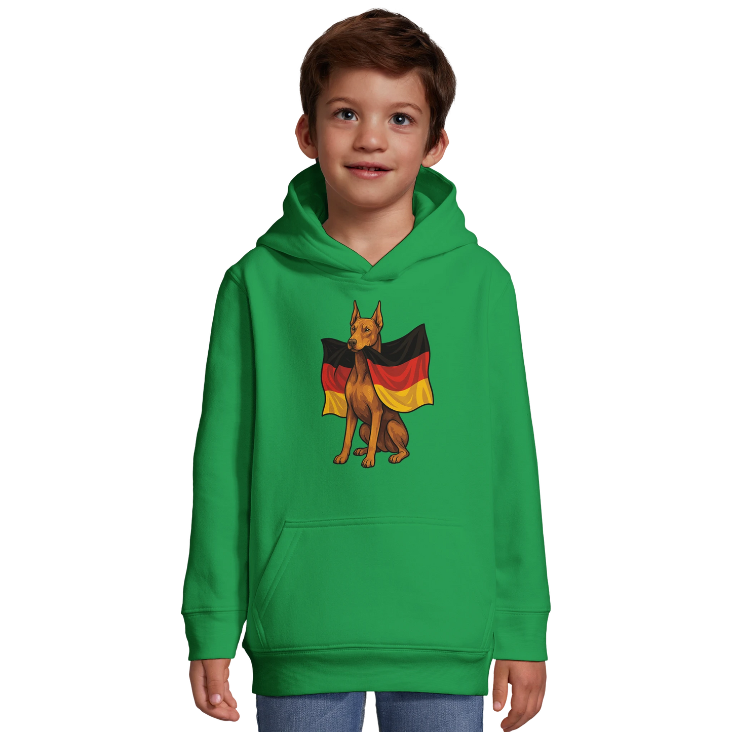 Sweat-shirt à capuche enfant vert Dobermann avec drapeau allemand