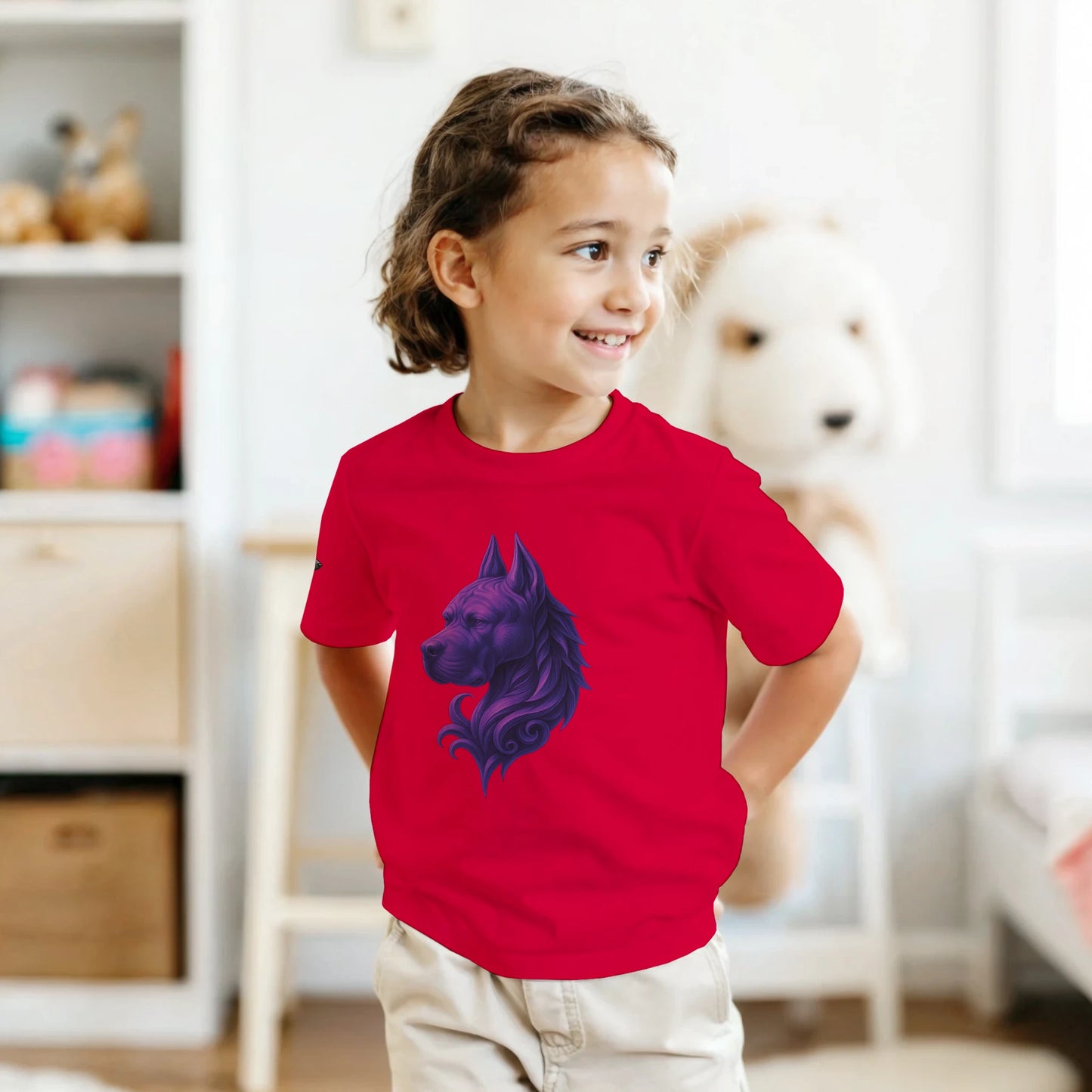T-shirt enfant unisexe classique ras du cou rouge tête majestueuse Cane Corso