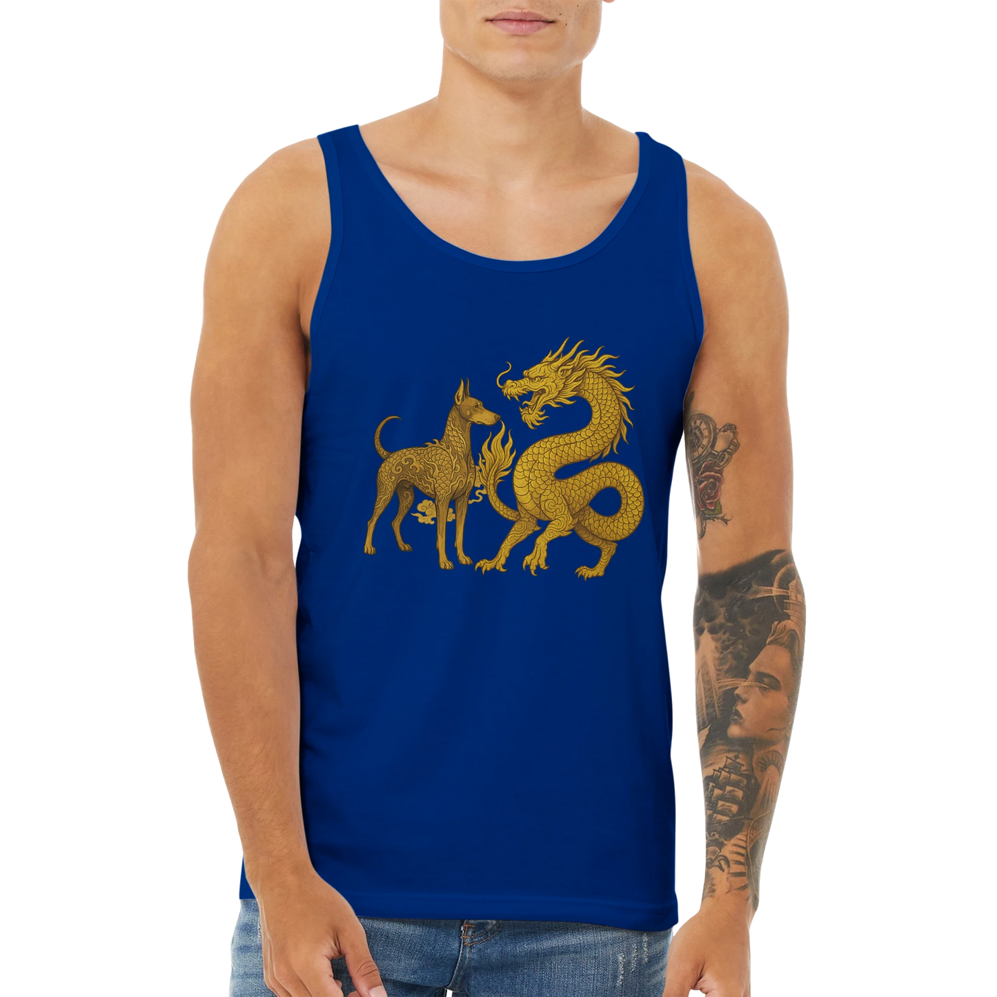 Débardeur adulte unisexe premium bleu Dobermann+Dragon