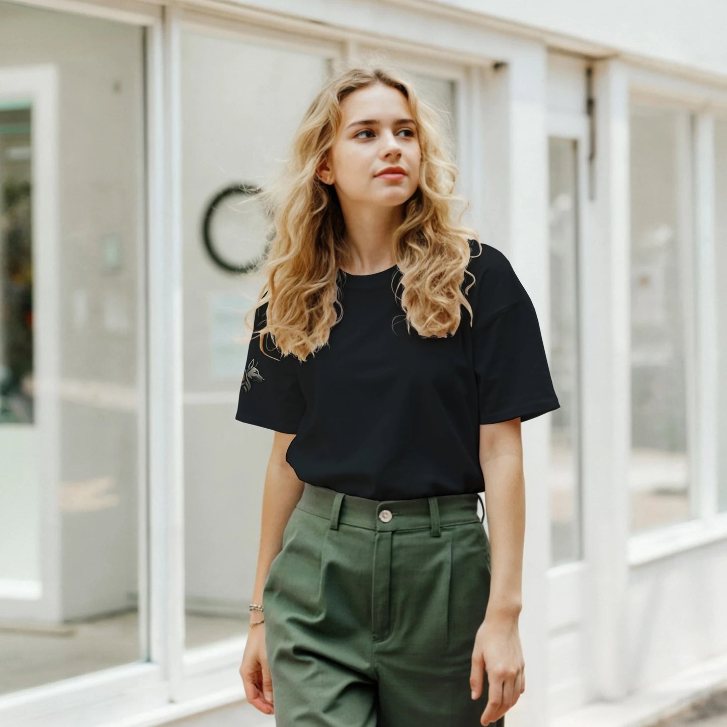 T-shirt adulte unisexe classique ras du cou avec logo sur manche droite MolossDesign