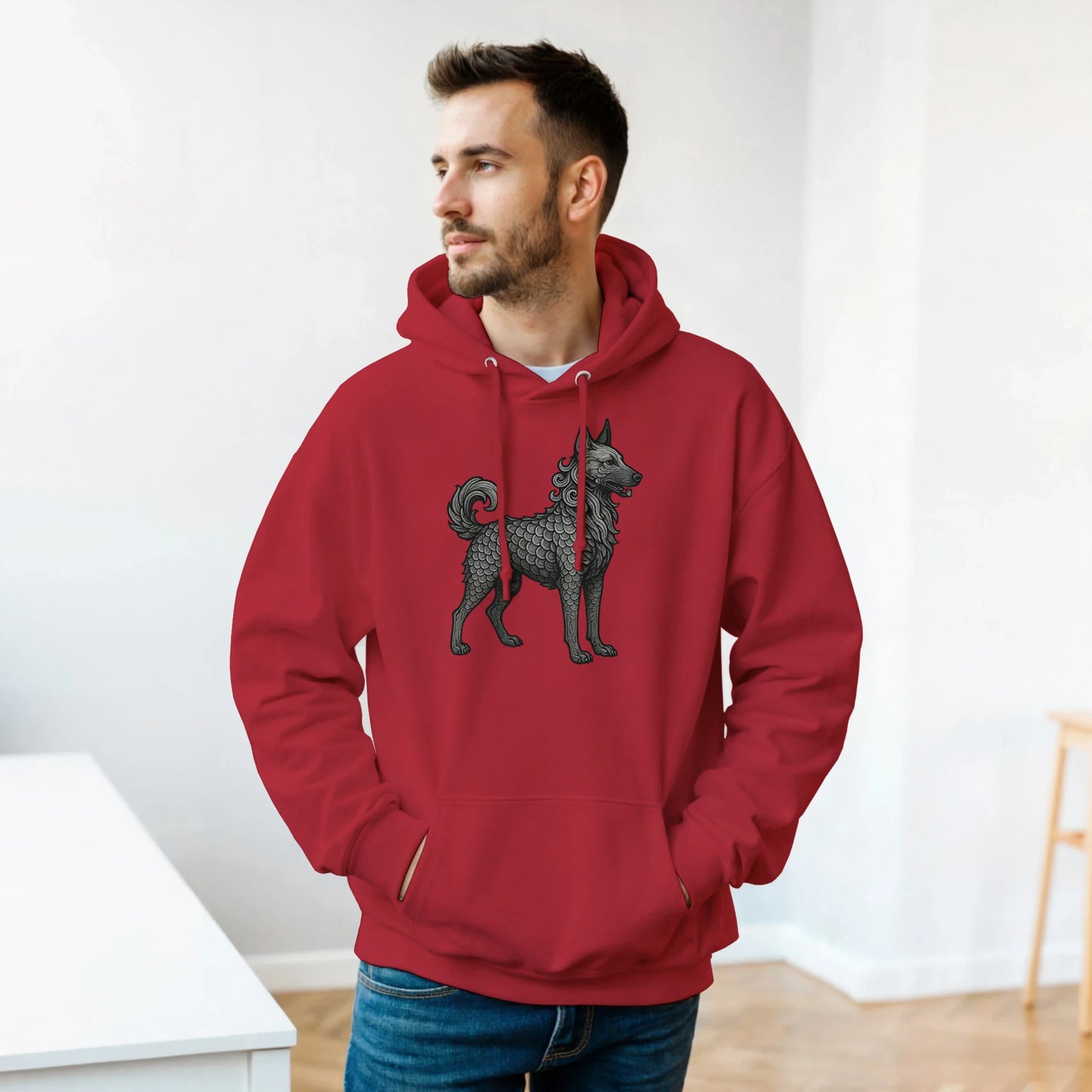 Sweat à capuche adulte unisexe classique rouge Dragon Malinois