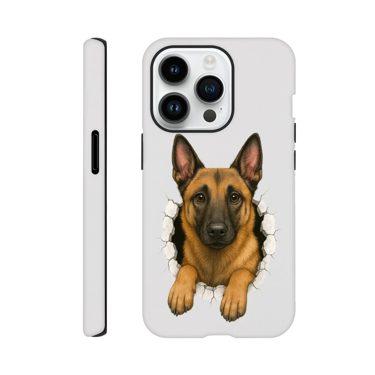 Coque résistante pour Iphone Malinois trou mur2