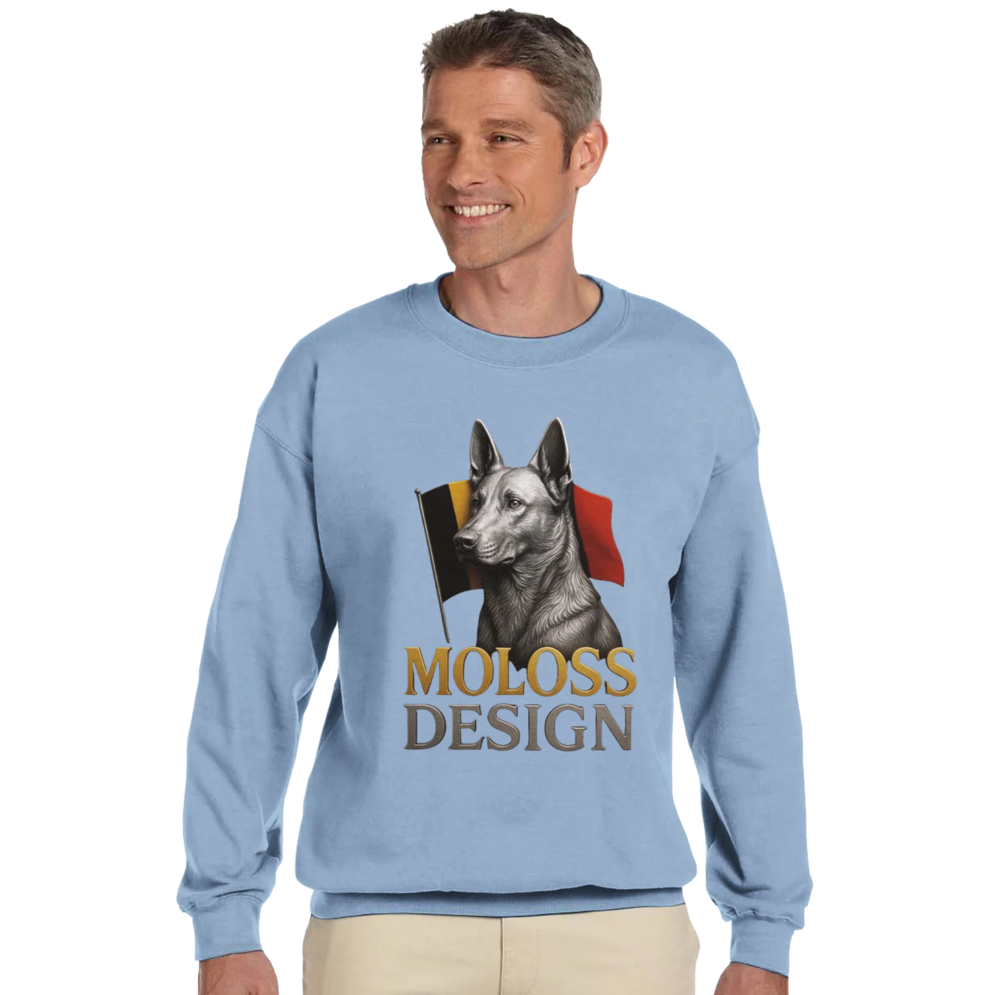 Sweat-shirt adulte unisexe classique ras du cou bleu Malinois+drapeau