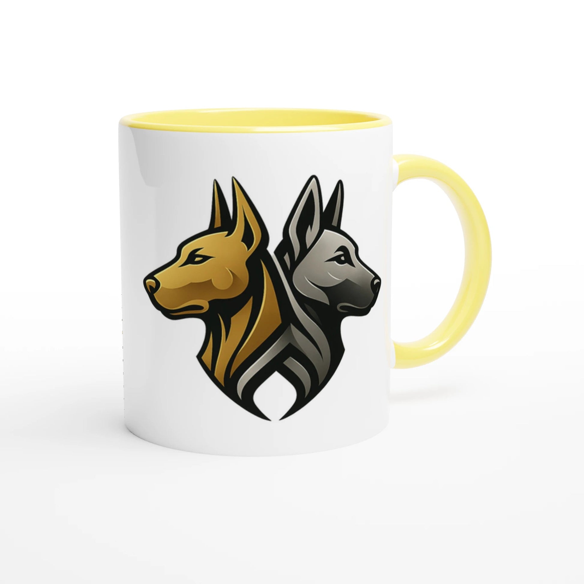 Mug céramique blanche 325 ml (11 oz) intérieur coloré vert-tête Malinois argentée/noire logo MolossDesign