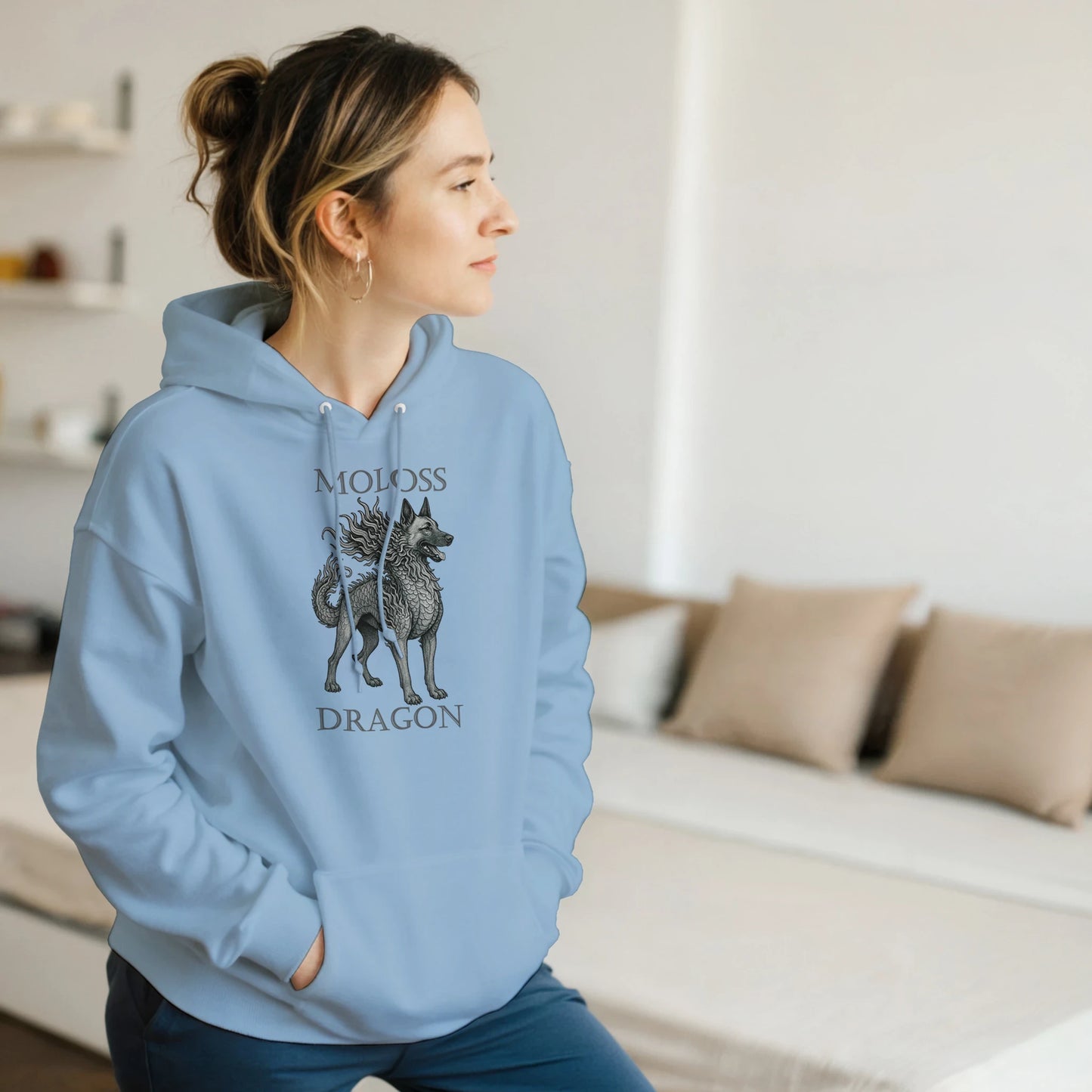 Sweat à capuche adulte unisexe classique bleu Moloss Dragon Malinois