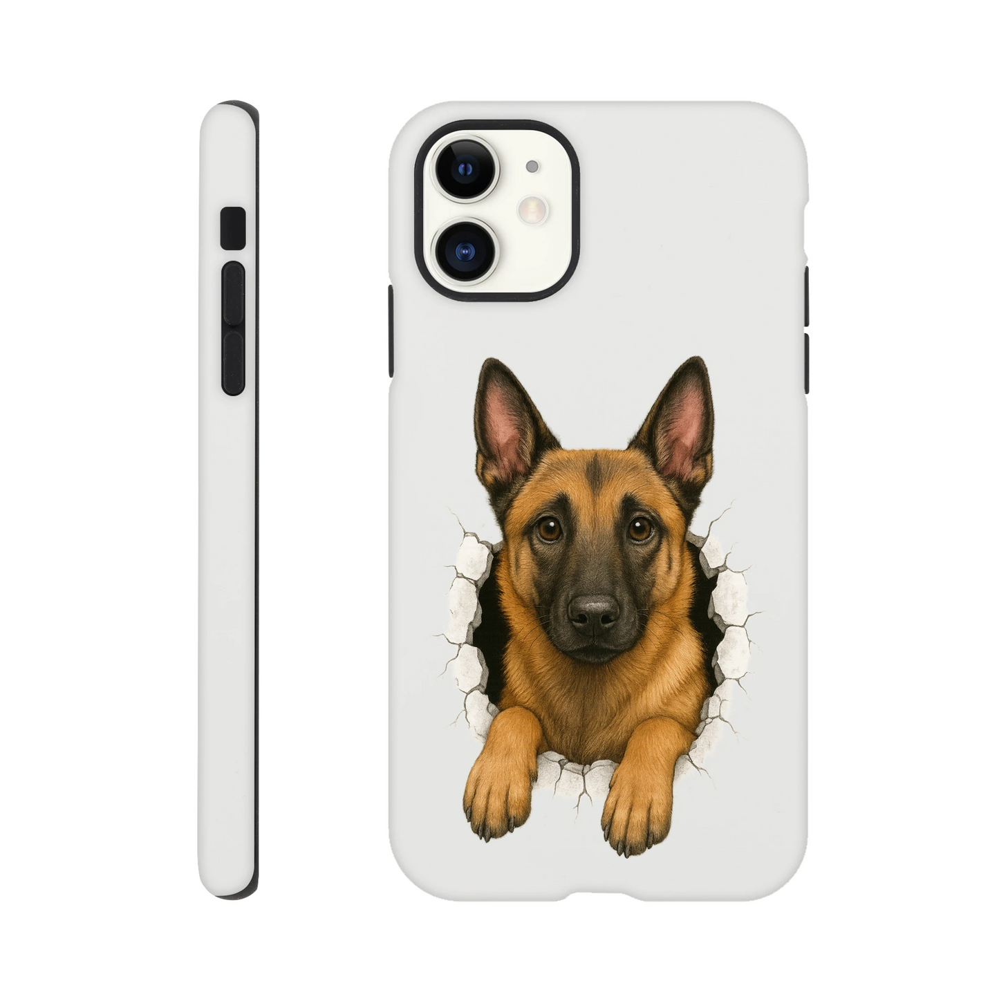 Coque résistante pour Iphone Malinois trou mur2