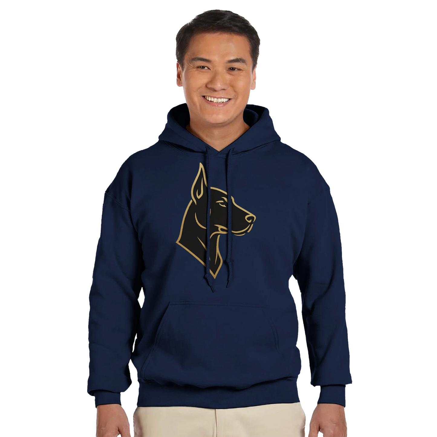 Sweat à capuche adulte unisexe classique bleu tête Dobermann