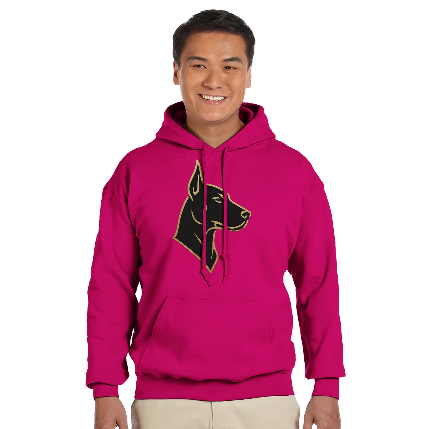 Sweat à capuche adulte unisexe classique fuchsia tête Dobermann