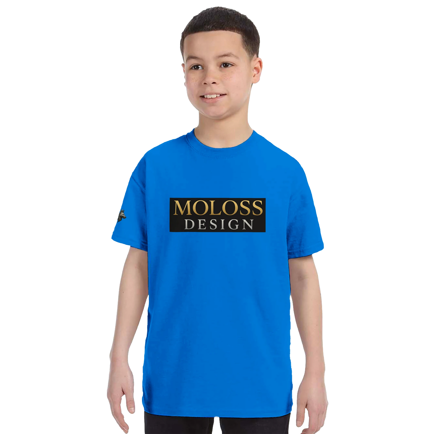 T-shirt enfant classique ras du cou MolossDesign avec logo sur manche droite MolossDesign