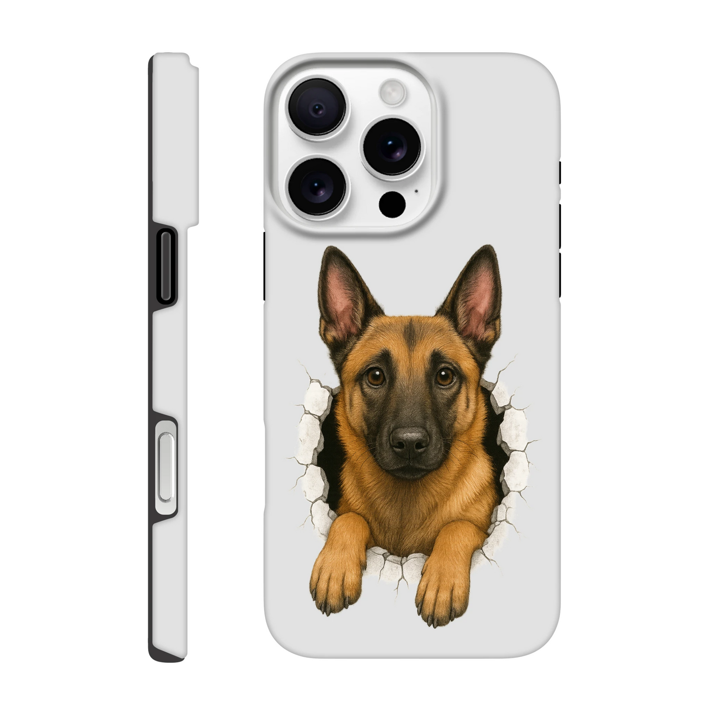 Coque résistante pour Iphone Malinois trou mur2