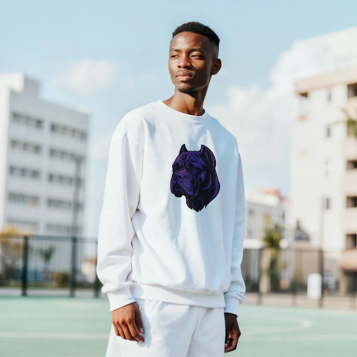 Sweat-shirt adulte unisexe classique ras du cou blanc tête Cane Corso