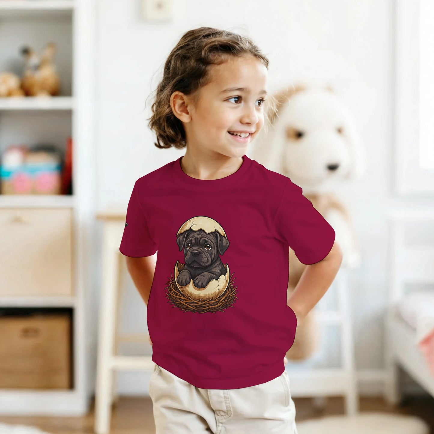 T-shirt enfant unisexe classique ras du cou bordeaux Cane Corso gris nid